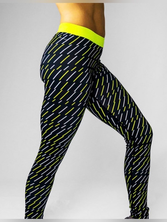 Nike Pants - NIKE Pro Neon Yellow, Black & White Bolt Print Dri-Fit Leggings NWOTs
